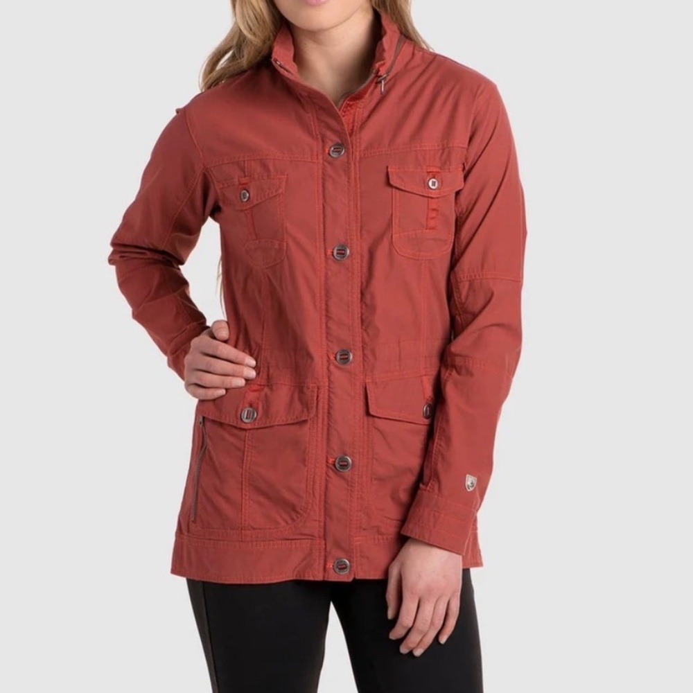 Kuhl Rekon Jacket Stow-Away Hood Burnt Sienna Button/Zip Closure Large